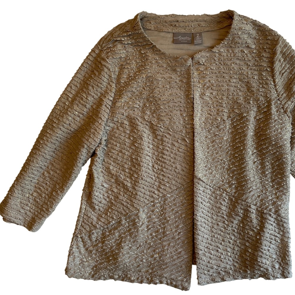 Travelers Collection Chico's Champagne Metallic Textured Jacket Size 2‎